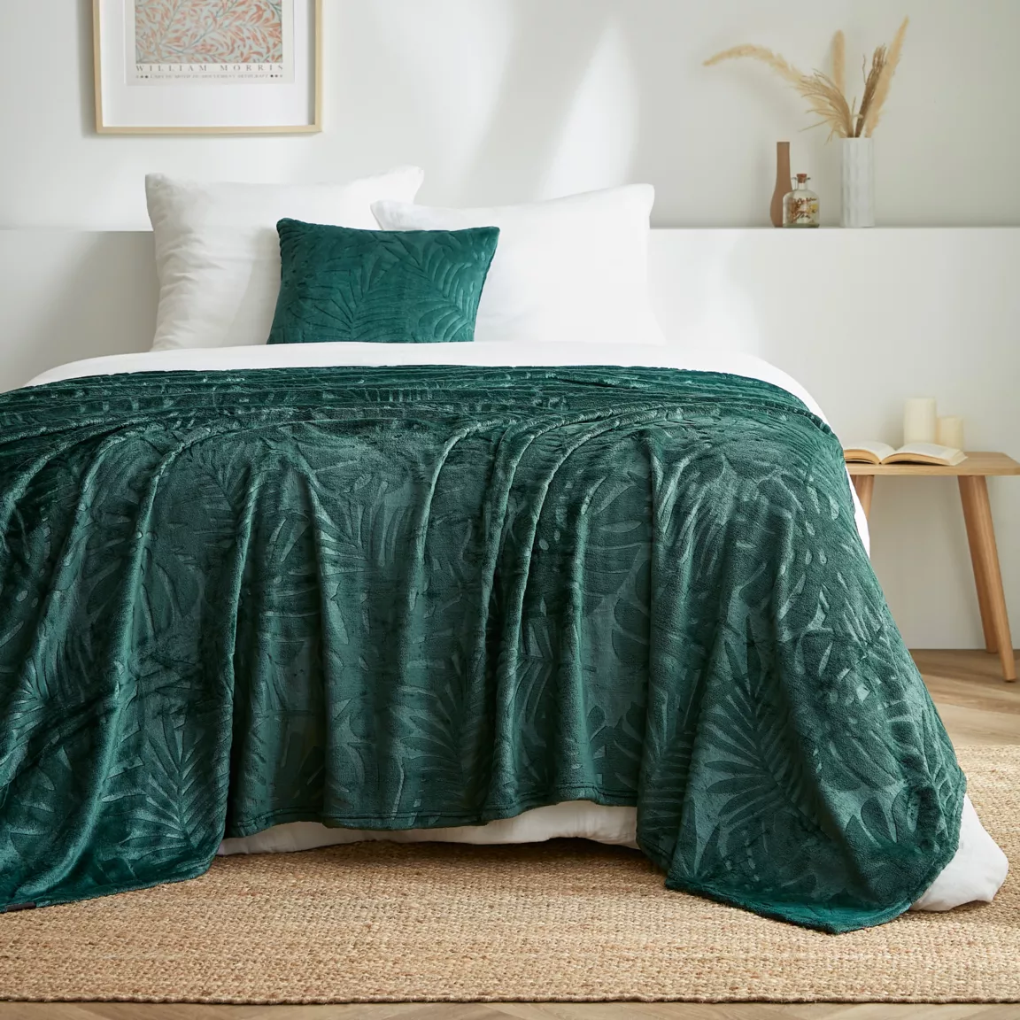 Plaid doux flanelle (220 x 240 cm) Flore Vert