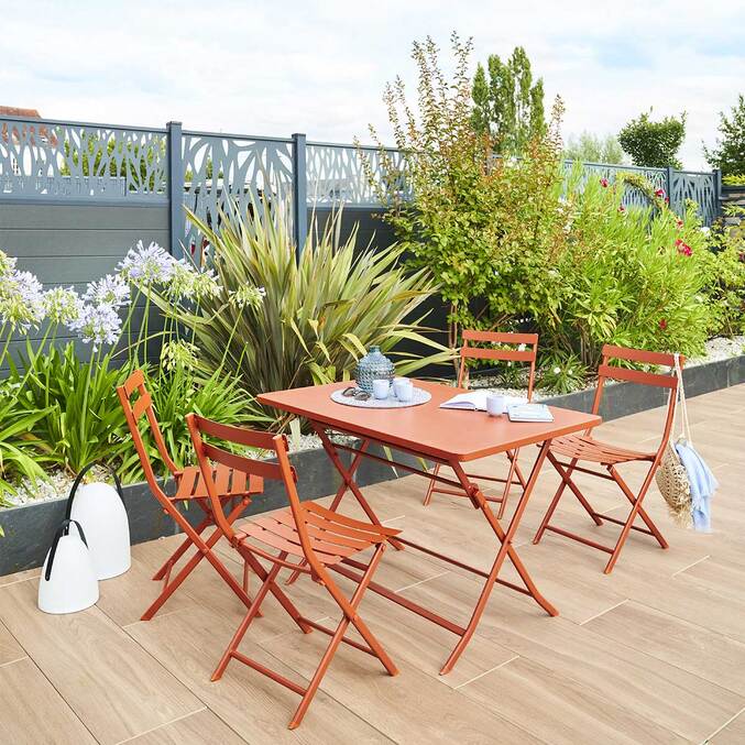 Ensemble table de jardin pliante rectangulaire + 4 chaises GREENSBORO Ambre