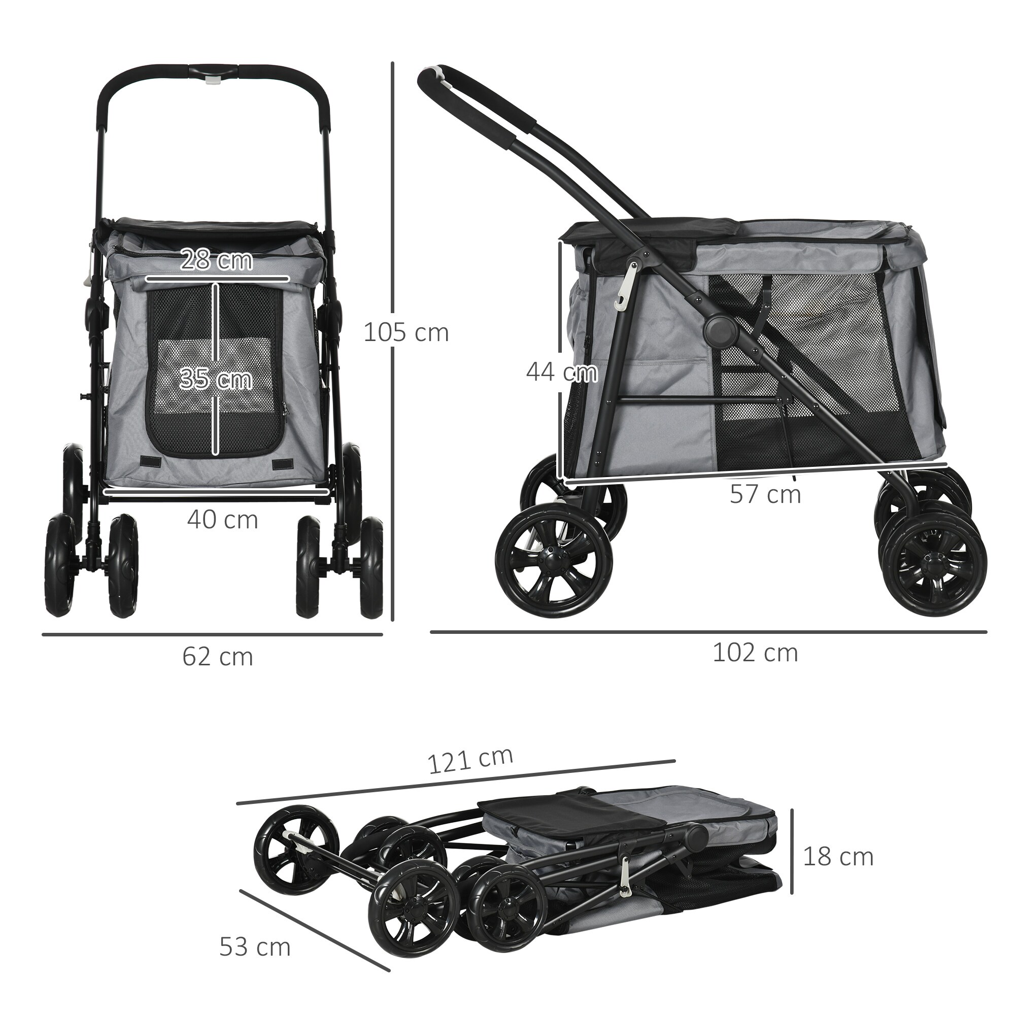 PawHut Hundewagen mit Kissen grau 102L x 62B x 105H cm