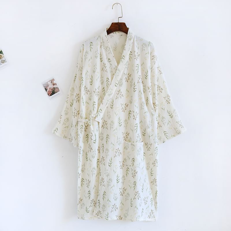 Dogini - Pyjamajas met bloemenprint en strik aan de voorkant