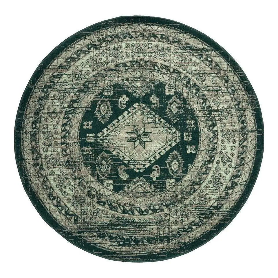 Interieur05 rond vintage vloerkleed Aila groen - 190 x 190 cm