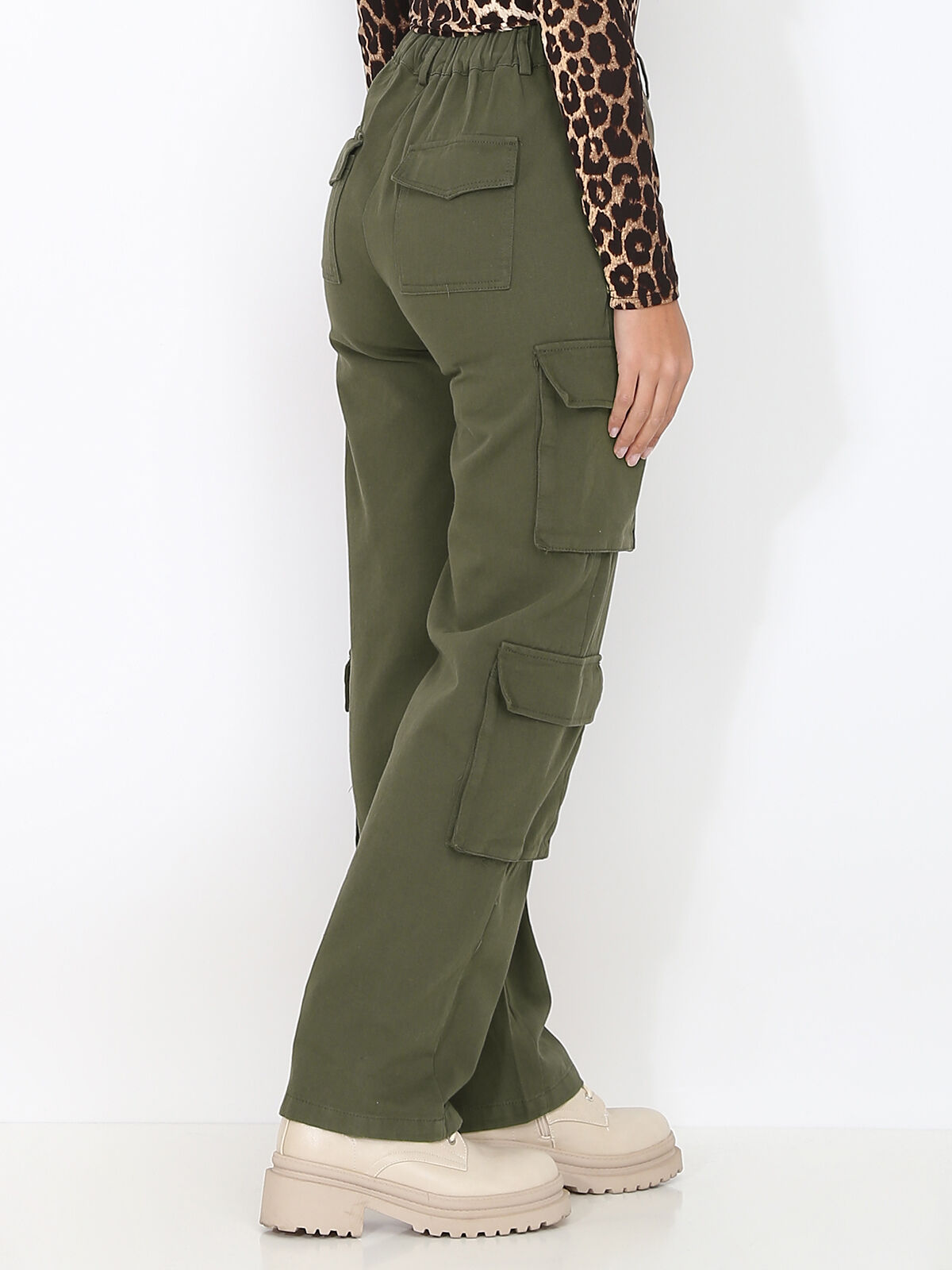Pantalon cargo taille haute- Kaki