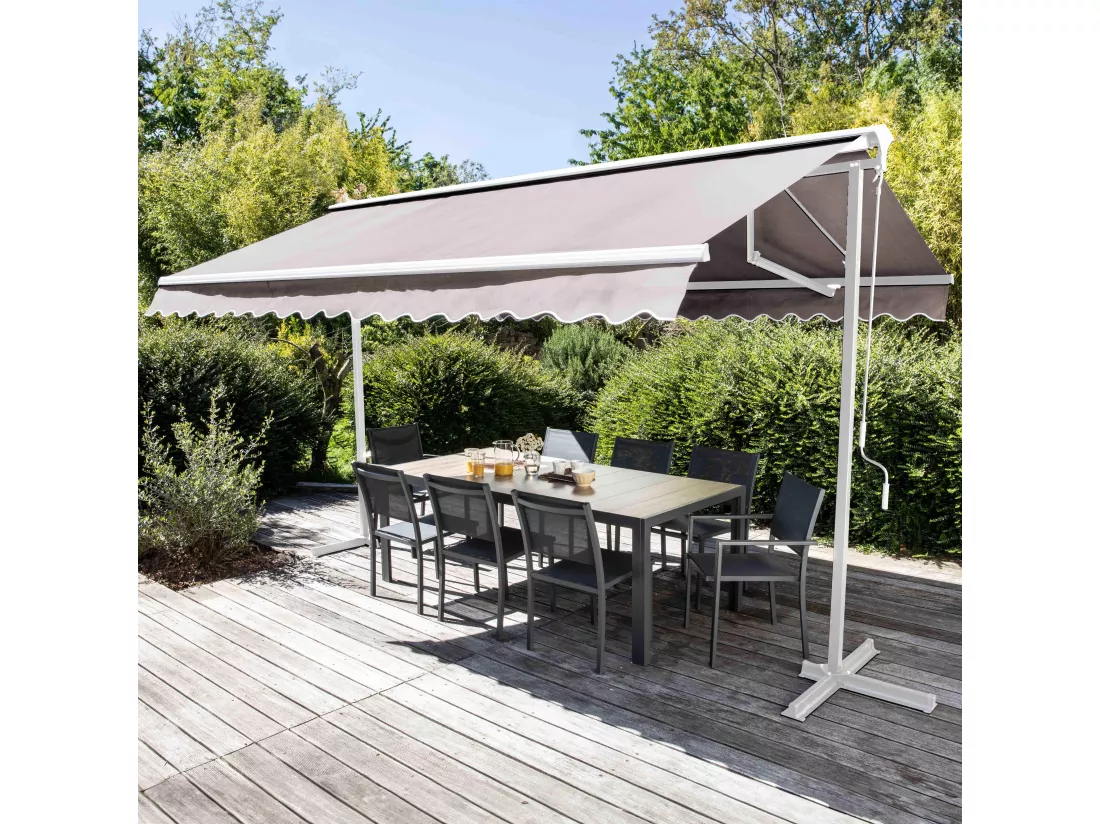 Store double pente avec coffre 3 x 4 m en aluminium écru