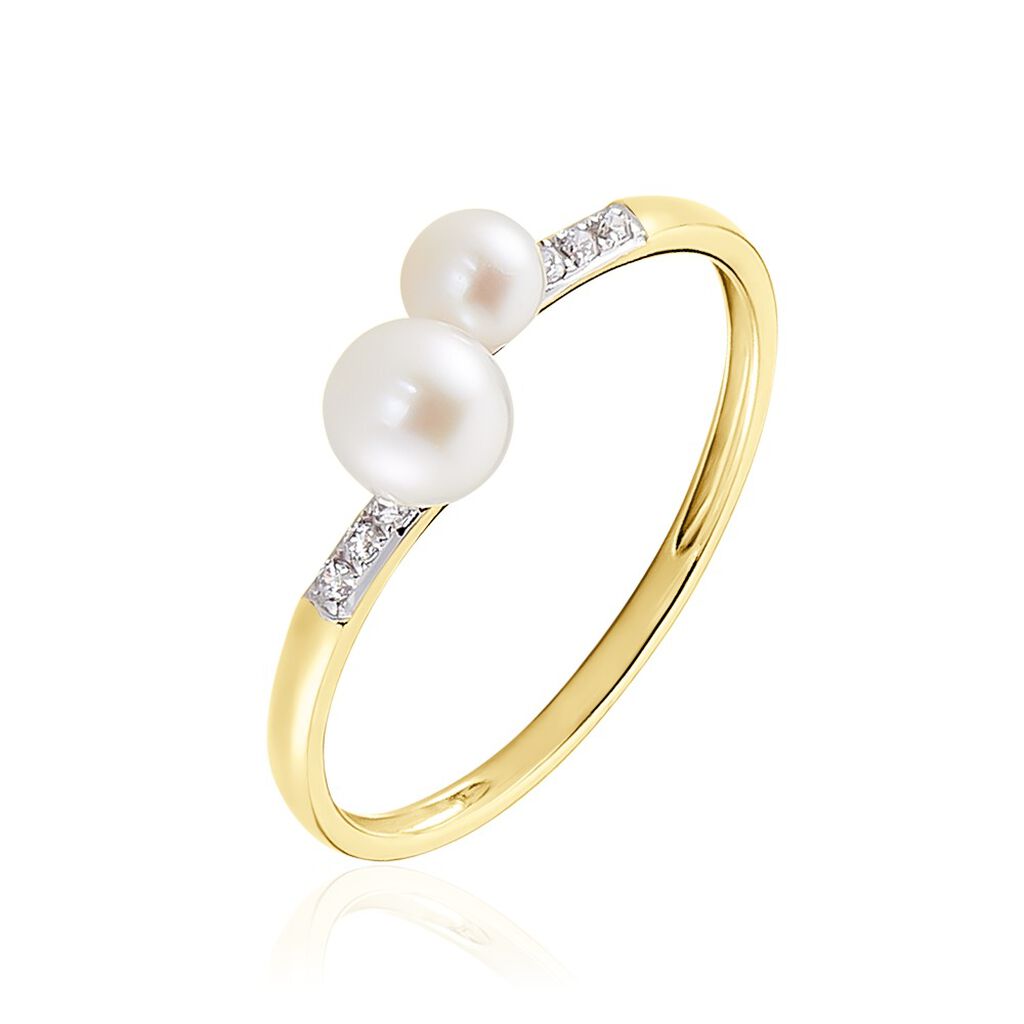 Bague Primo Or Jaune Perle De Culture Et Oxyde De Zirconium