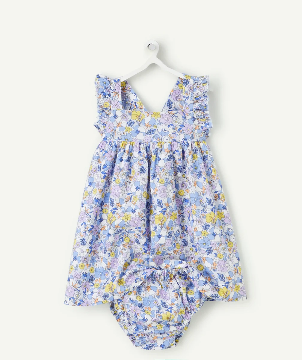ENSEMBLE ROBE SANS MANCHES ET CULOTTE BÉBÉ FILLE EN COTON BIO IMPRIMÉE FLEURS