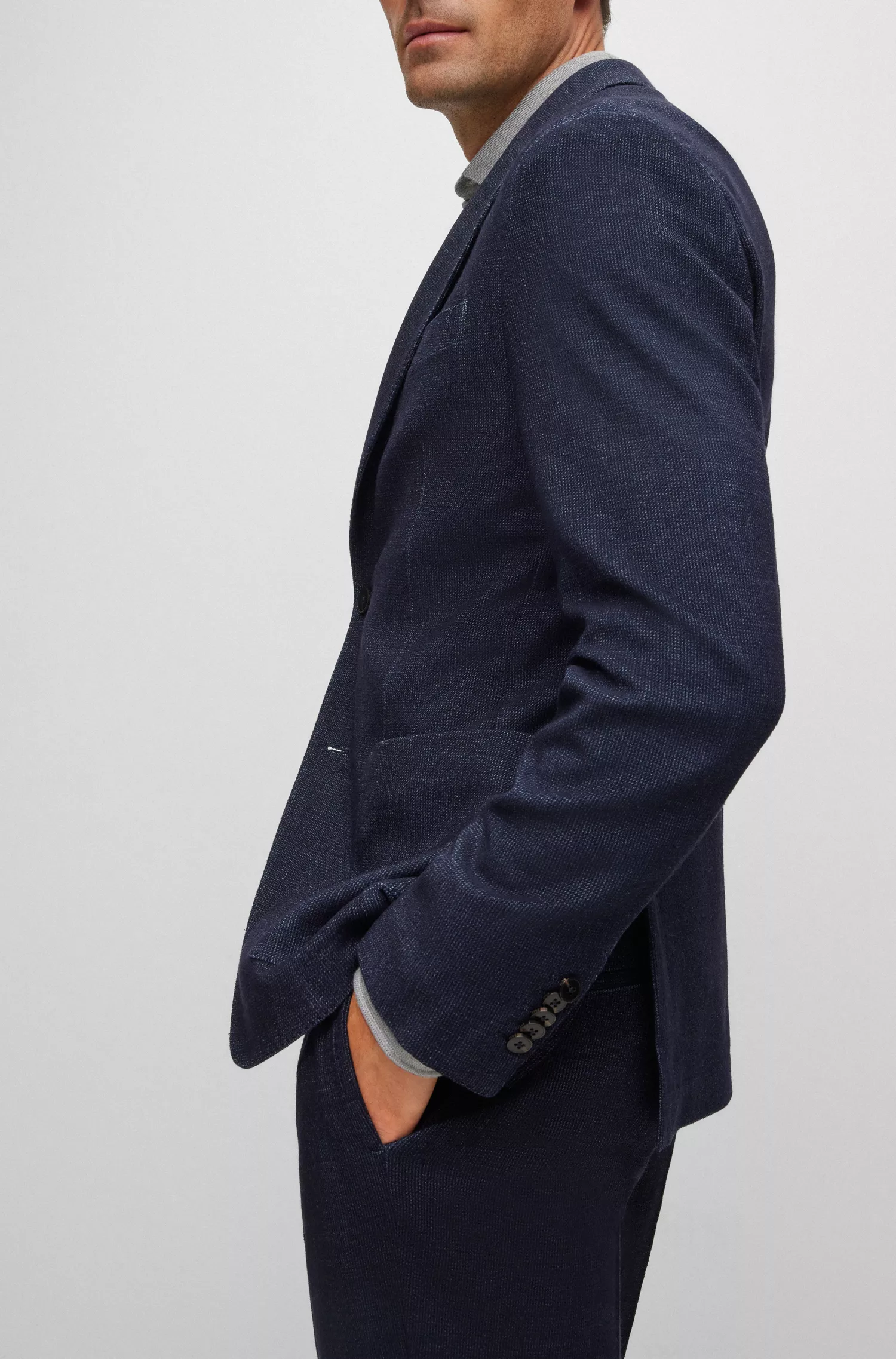 Jaqueta BOSS Camel Slim-fit em tecido micro-padronizado com seda