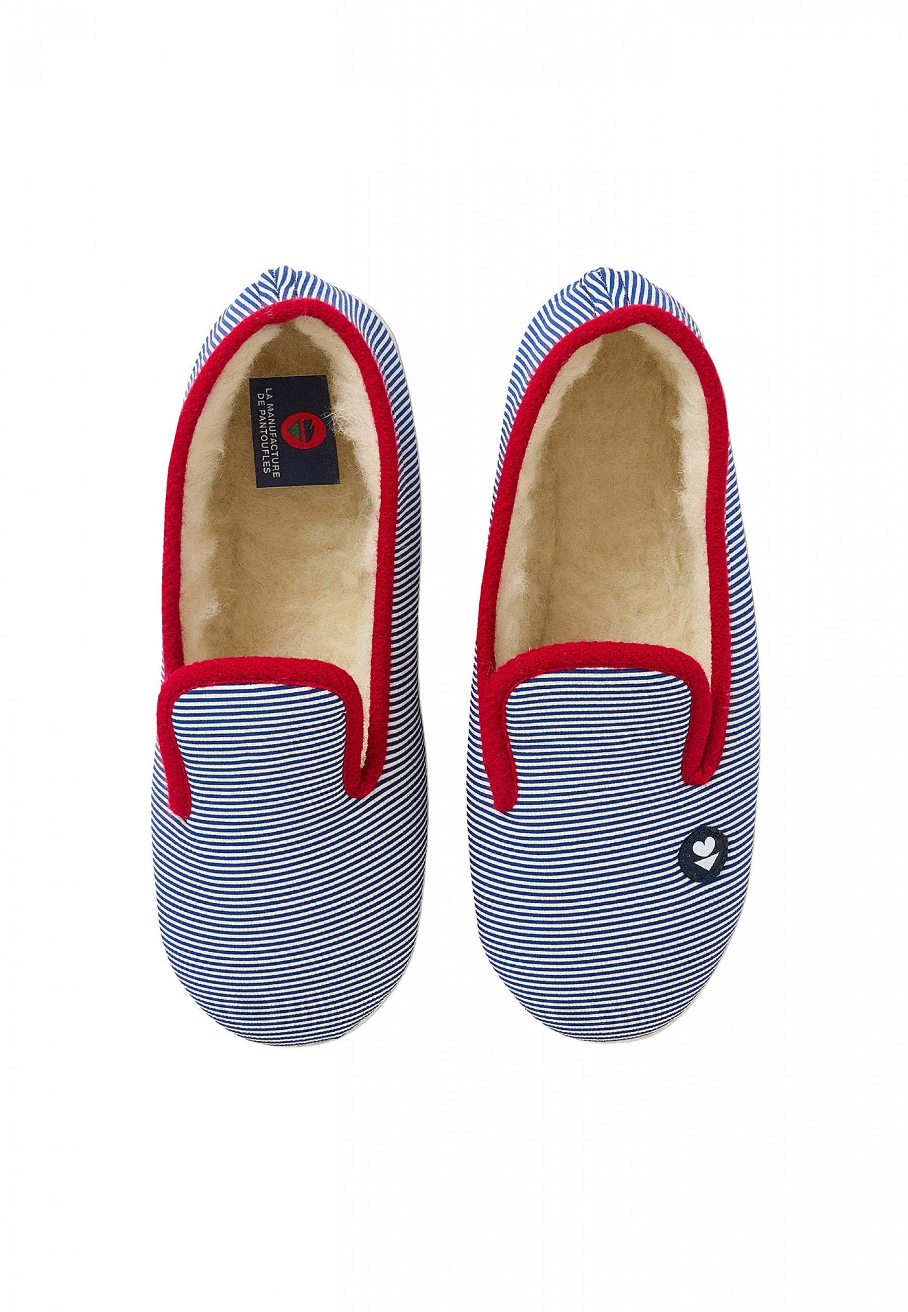 Chaussons d'intérieur en laine-Pantoufles Rayure Marine