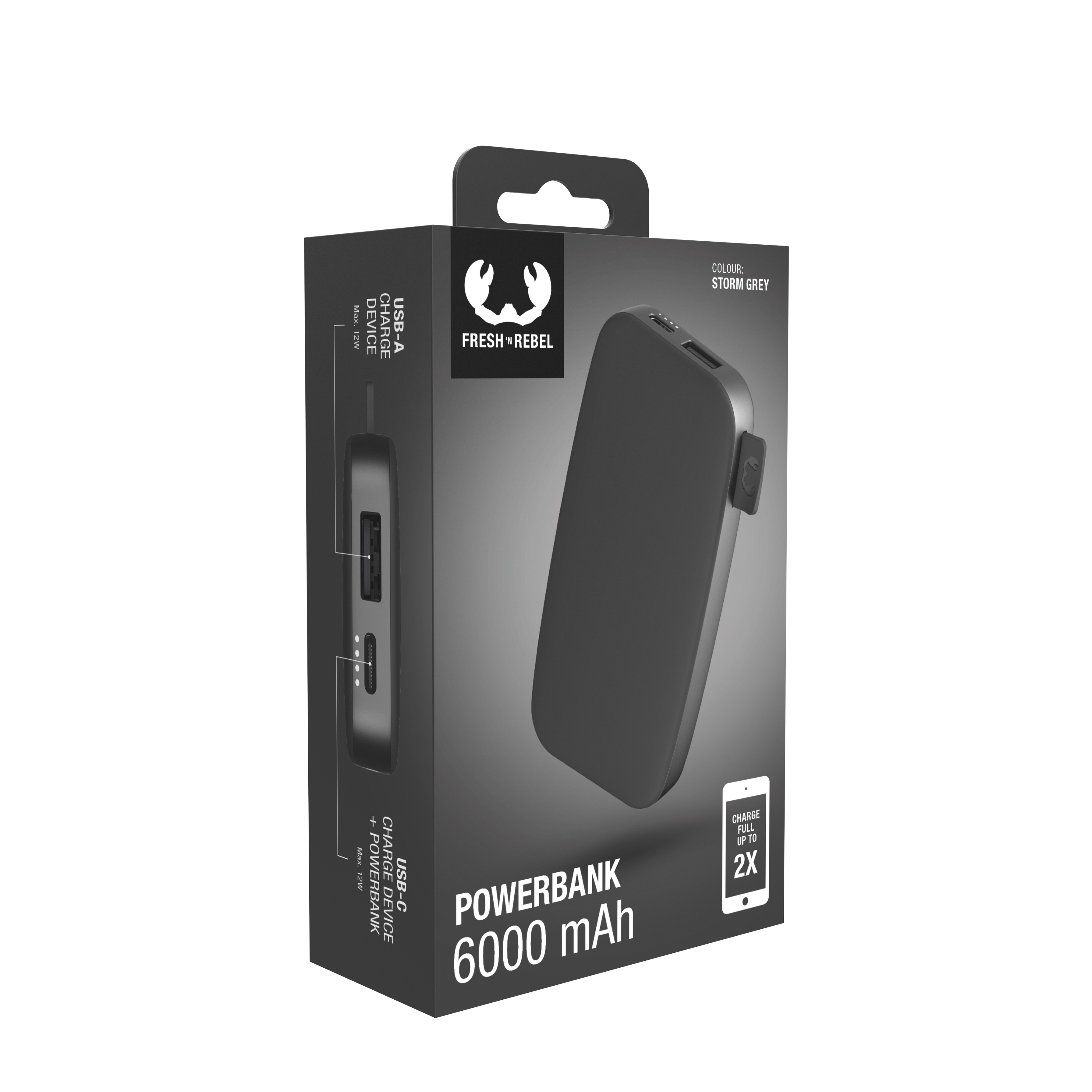 (6000mAh) USB C / USB A Powerbank Super Fast Charger Ladegerät (2PB6100SG) - Storm Grey