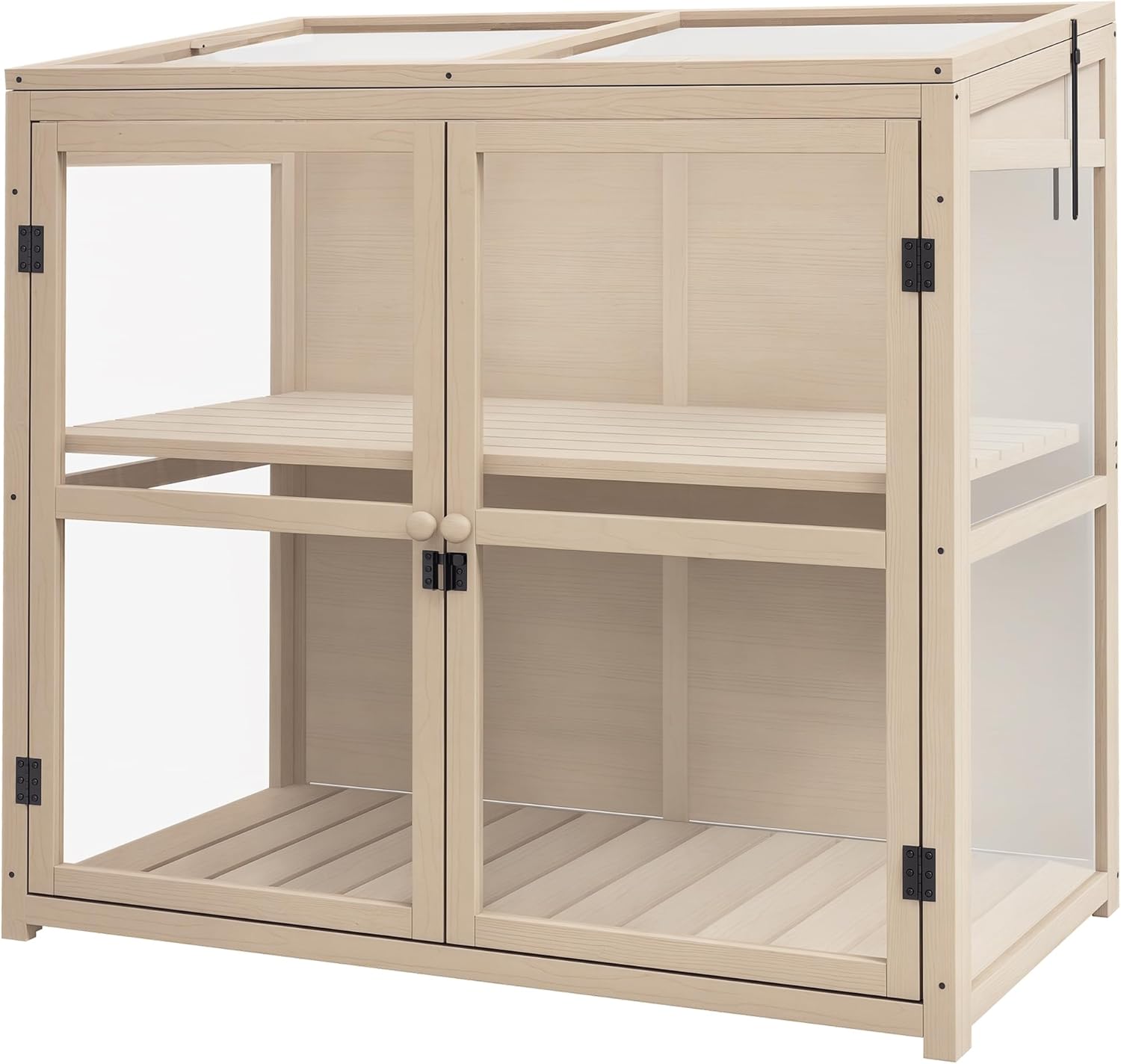 Outsunny Frühbeet aus Holz Gewächshaus 2-Stufiges Hochbeet mit Dachfenster, Doppeltür, Winddichtes Treibhaus, für Balkon, Garten, Natur, 103 x 61 x 103 cm