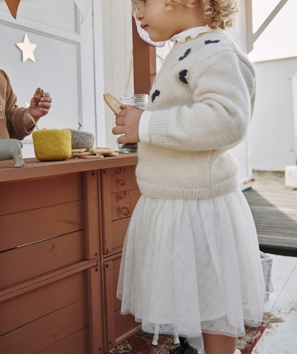 JUPE COURTE ET TOUNANTE EN TULLE AVEC POIS COULEUR DORÉE BÉBÉ FILLE