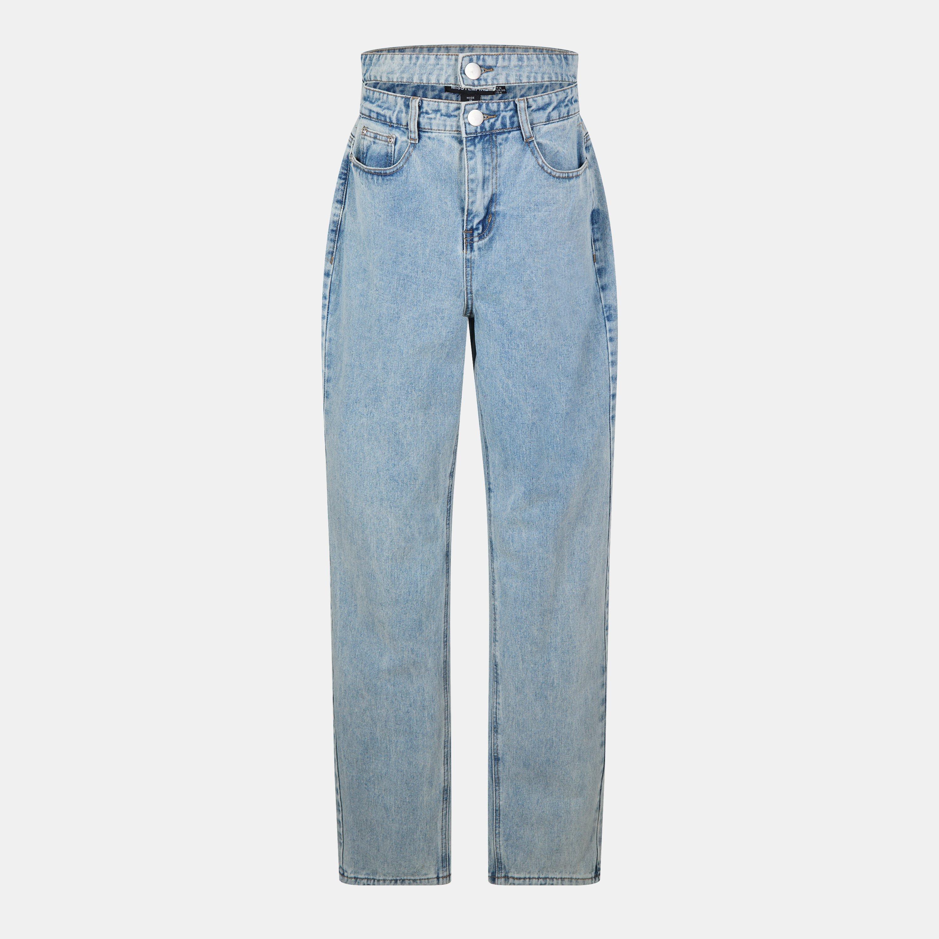 Missy Empire ME Denim Double Waistband Straight Leg Jeans Womens