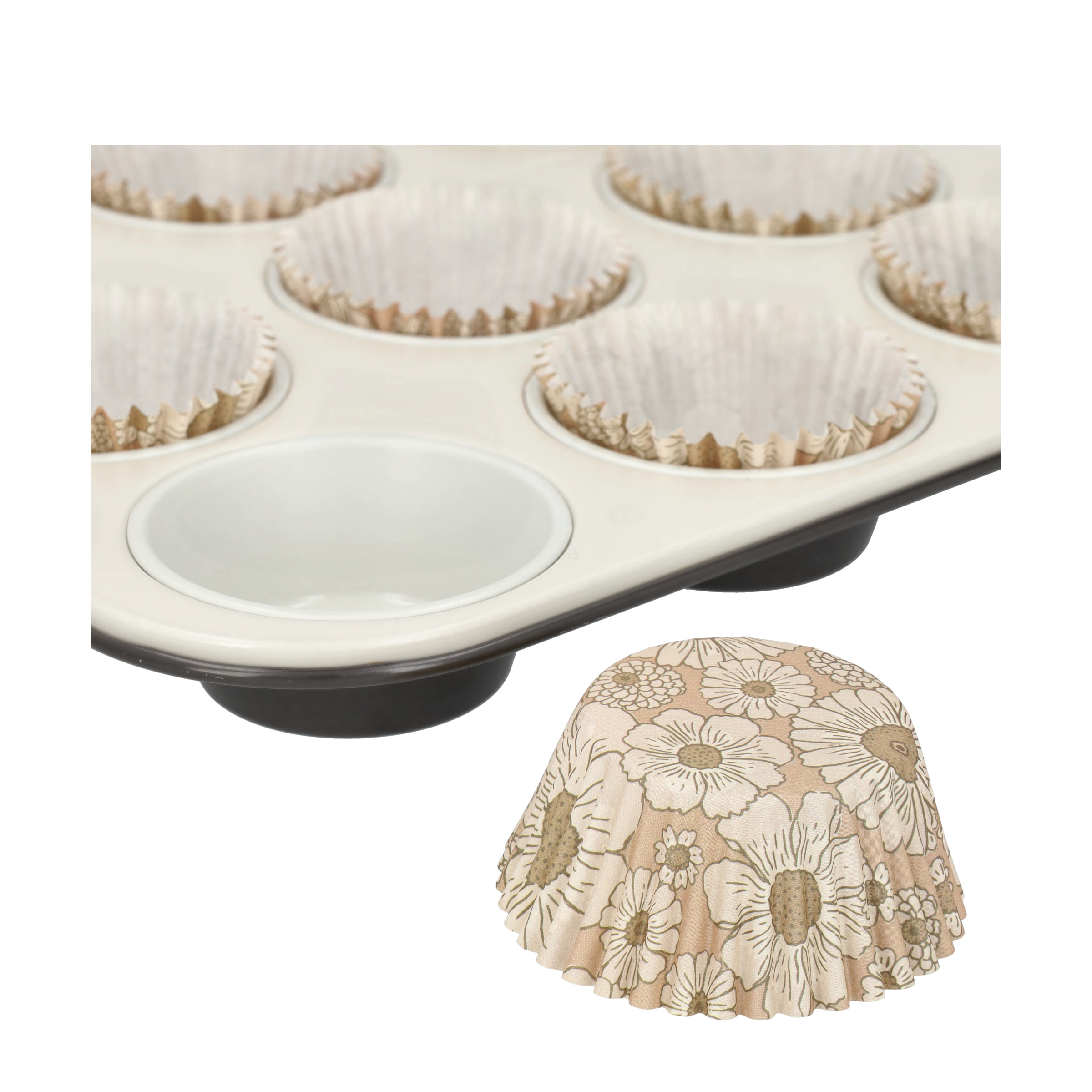 (50er Set) Einweg Papier Cupcake Förmchen Muffin Form Backform - Beach Flowers