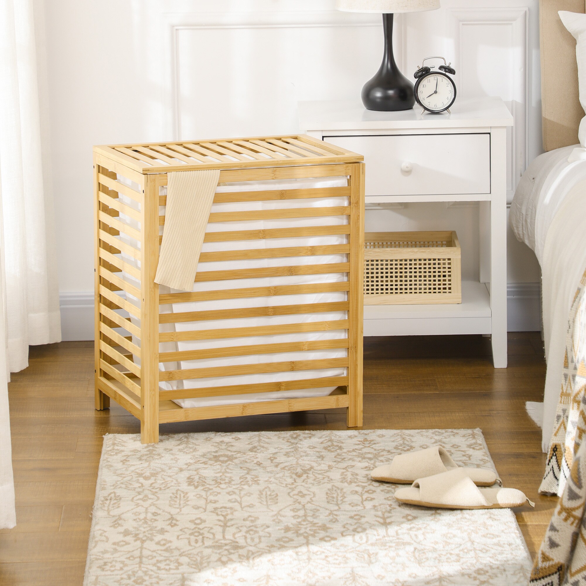 HOMCOM Wäschekorb mit entnehmbarem Wäschesack natur 50L x 36B x 60H cm