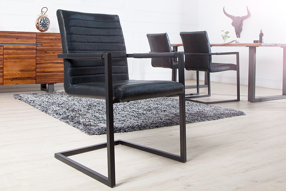 riess-ambiente Stuhl LOFT - stone grau mit Armlehne Edelstahlgestell Freischwinger Industrial