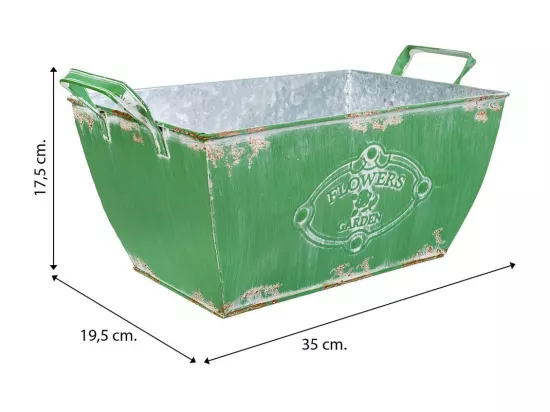 Macetero en métal vert 35/29.5x19.5x14.5/17.5h b:22.5x13
