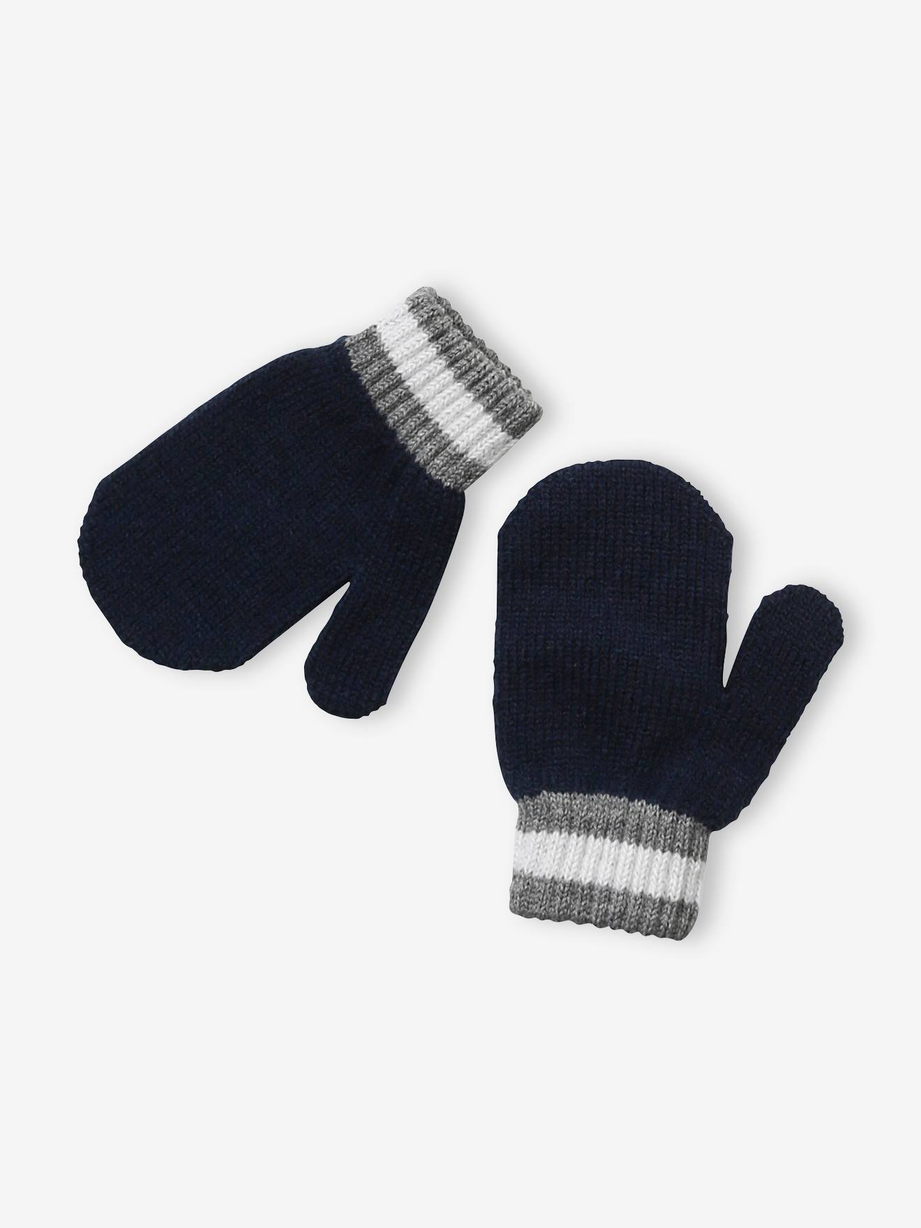 Conjunto de gorro canelado, cachecol tubular e luvas para meninos, azul escuro bicolor/multicolorido