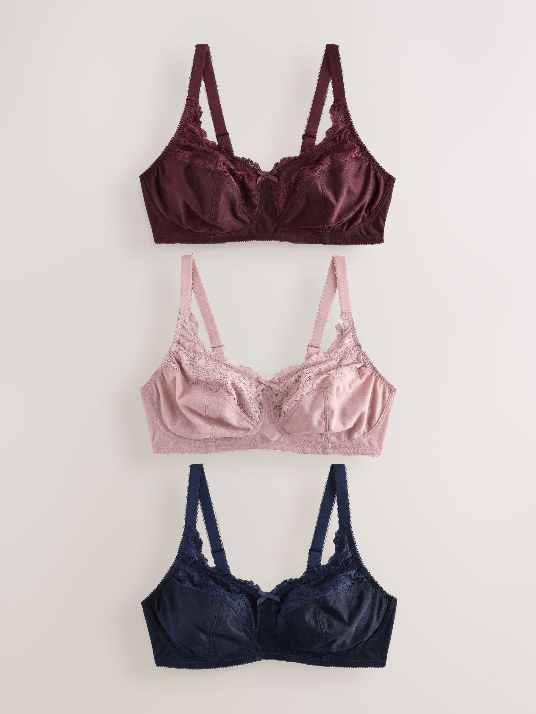 Marineblauw/bessenrood/roze - Total Support ultiem comfortabele kanten beha's met volledige cups 3 stuks