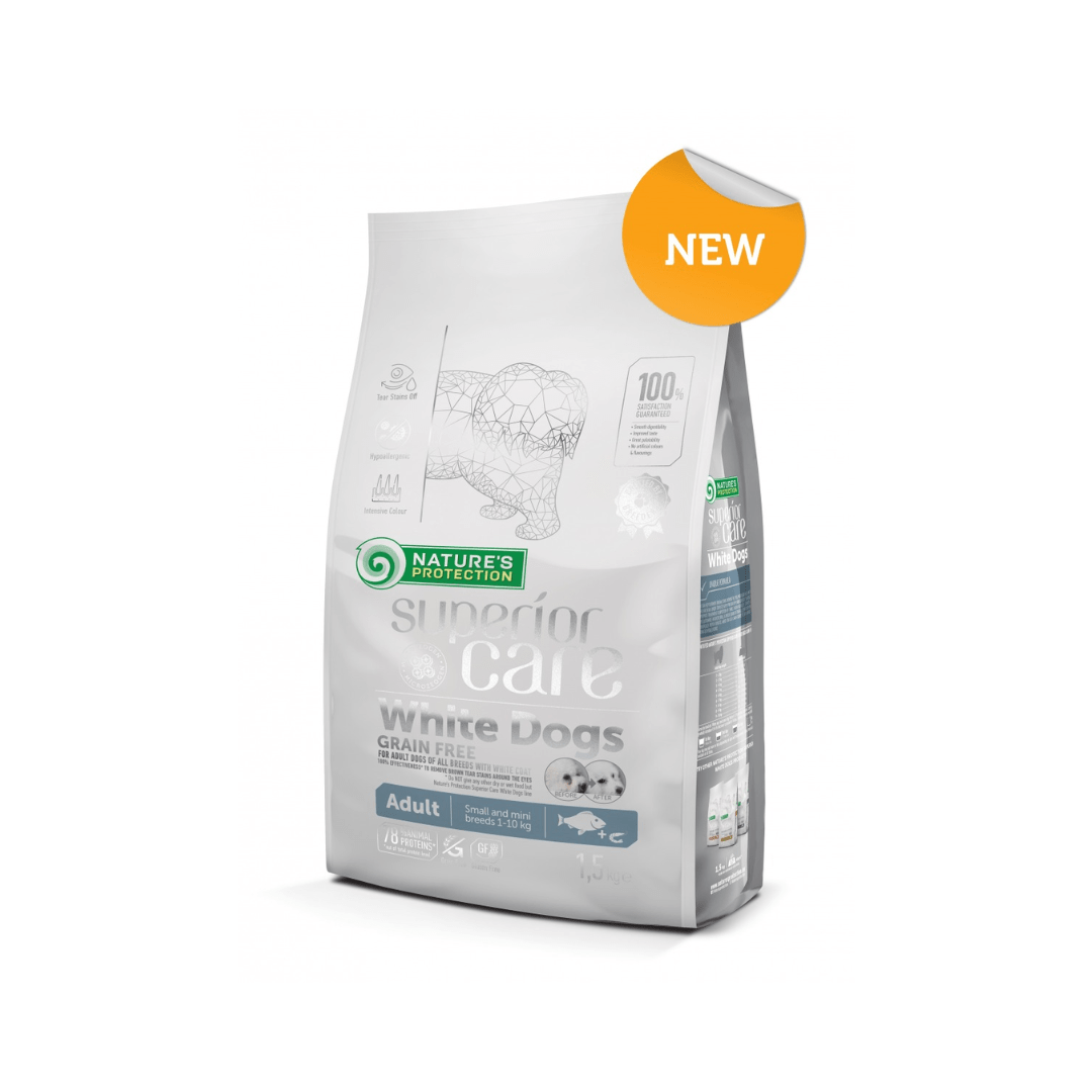 Nature's Protection Cães Adultos de Pequeno Porte Sem Grãos Peixe Pelagem Branca 1,5 Kg