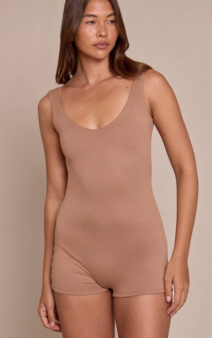 Moka Combinaison Moulante En Jersey Contour À Encolure Ronde Basique