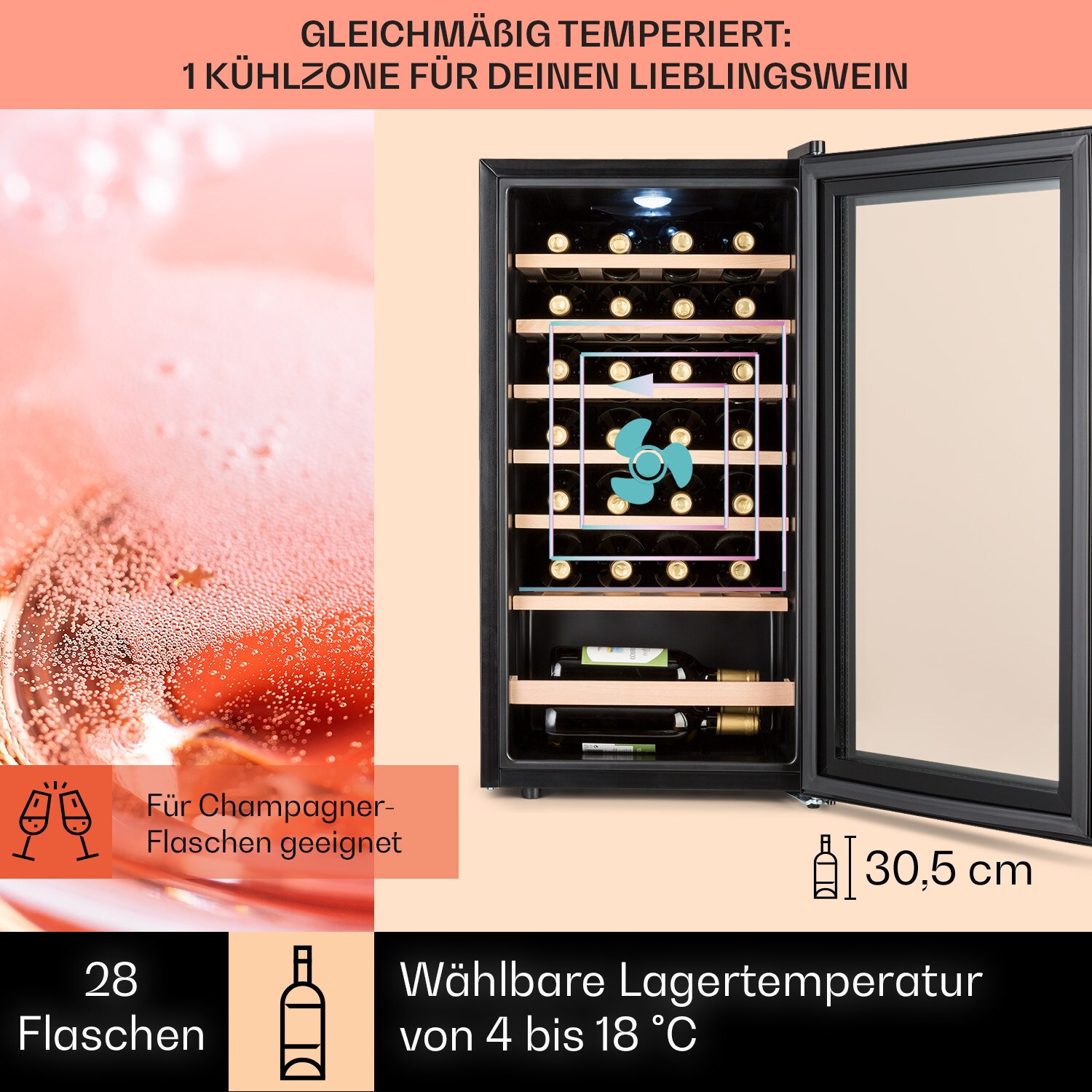 Barossa 29 Uno Weinkühlschrank 1 Zone 88 Ltr / 28 Fl Touch-Display