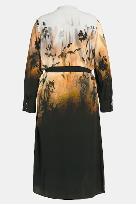 Kleid, Farbverlauf, Bindegürtel, Stehkragen, Langarm