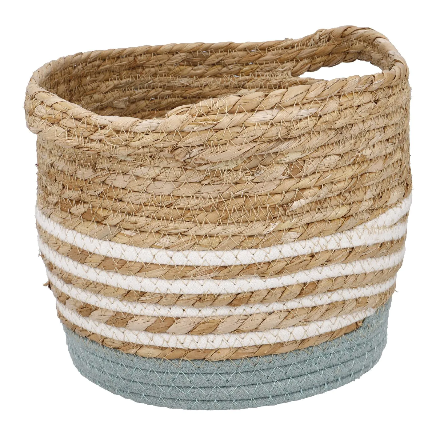Korb Streifen mit Henkel, grün/weiß, 26 x 23 cm