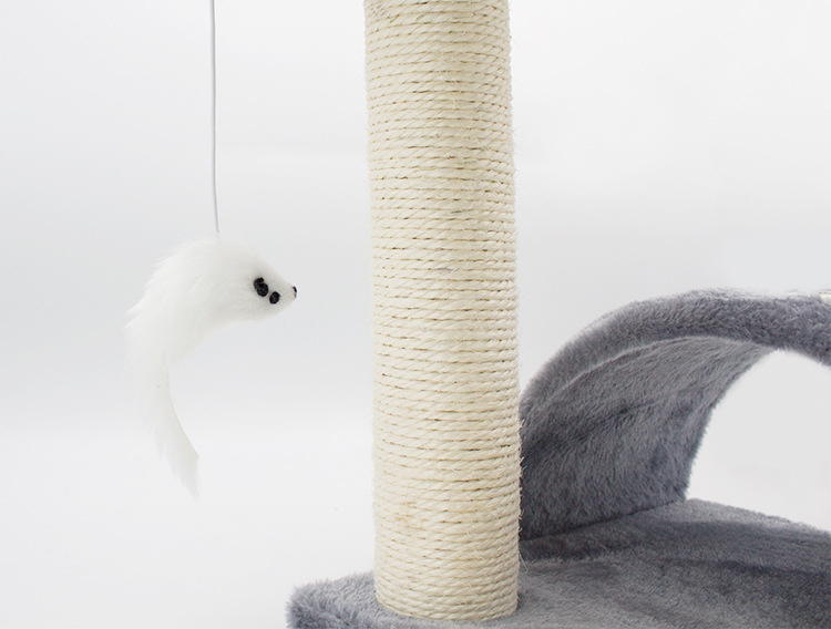 (42cm) Mini Katzen Baum Sisal Kratzsäule mit Tunnel / Plattform / Spiel Maus - Grau / Beige