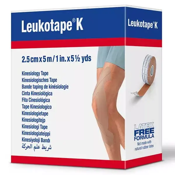 Fita adesiva elástica Leukotape K, cor da pele, 2,5 cm x 5 m