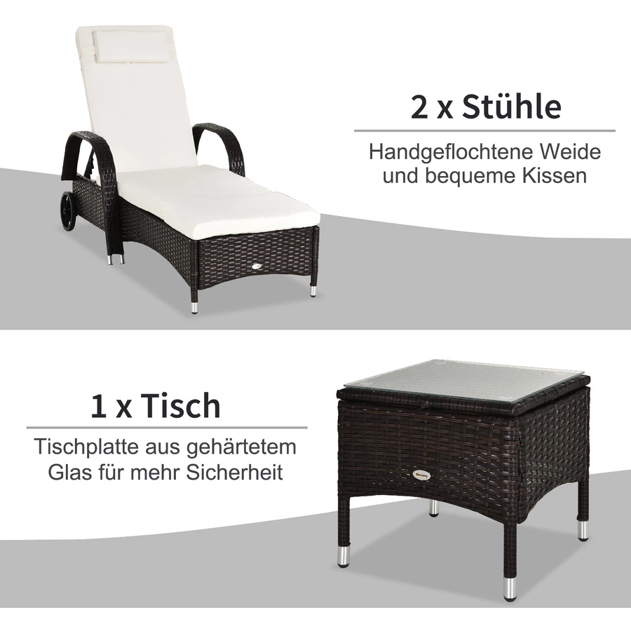 Outsunny Rattan Sonnenliegen mit Tisch braun