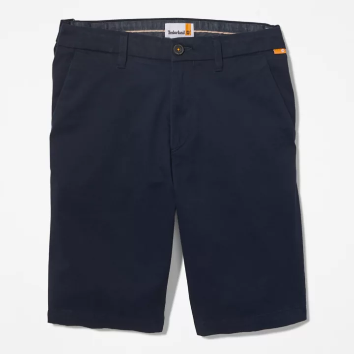 Short chino en sergé extensible pour homme en bleu marine