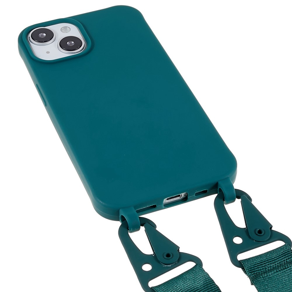 iPhone 14 Necklace Gummi Case Hülle   Handykette Nylon Strap (160cm) - Dunkelgrün
