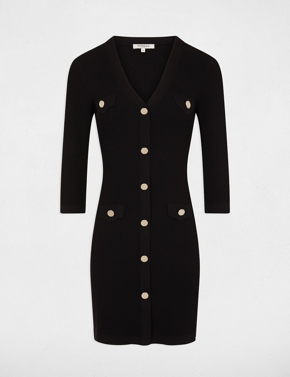 MORGAN<br>Vestido ajustado com mangas 3/4 e botões