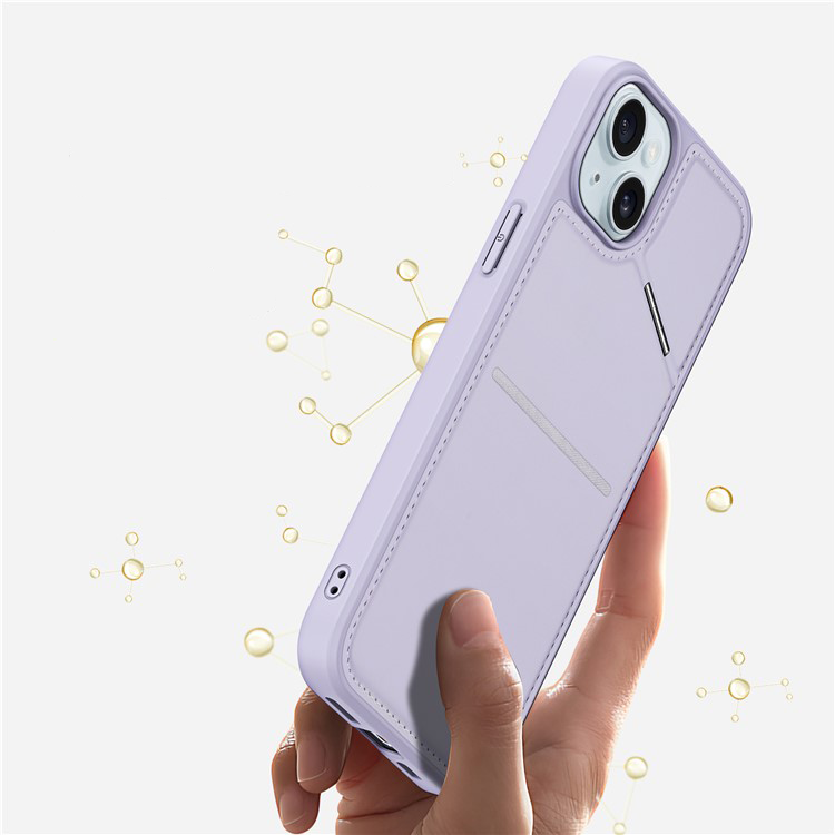 iPhone 15 MagSafe Hybrid Leder Hülle mit Kartenfach   Kickstand Aufsteller (RFID Schutz) - Lila