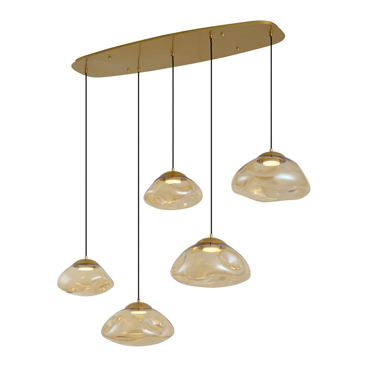 Hotel Chique hanglamp messing met amber glas 5-lichts - Gus