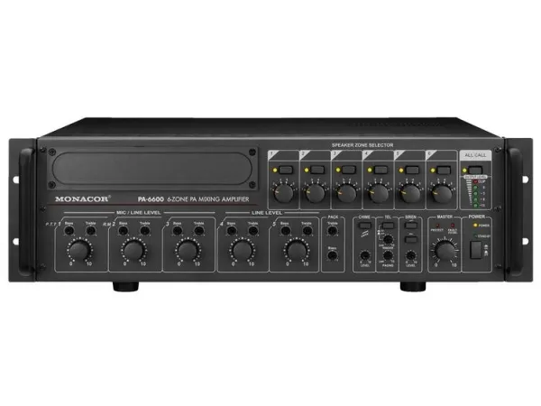 Monacor PA-6600, 5.0 kanaler, 850 W, 1%, 80 dB, 55 - 16000 Hz, Klemmeterminaler
