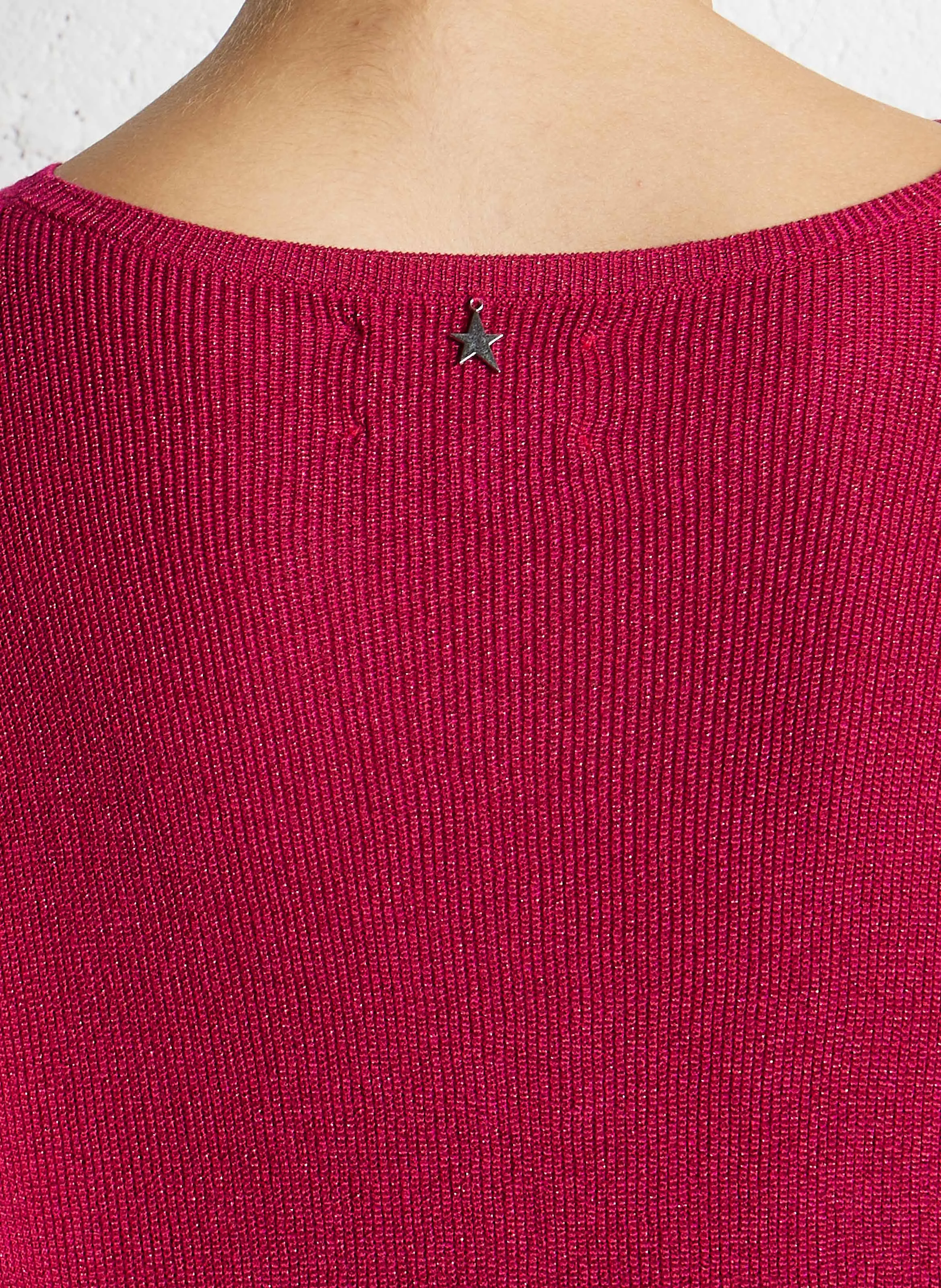 MACARENY - Pull droit col bateau en maille lurex | Rouge