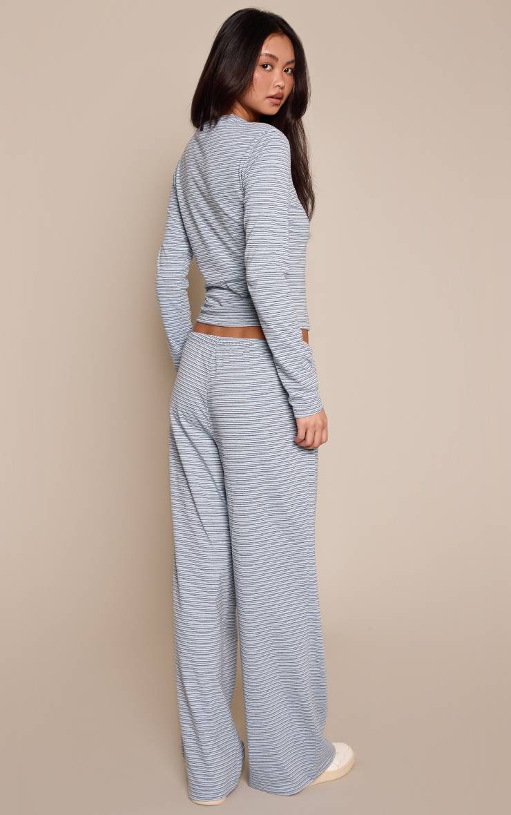Bleu Pantalon Coordonné En Coton Rayé À Taille Élastiquée