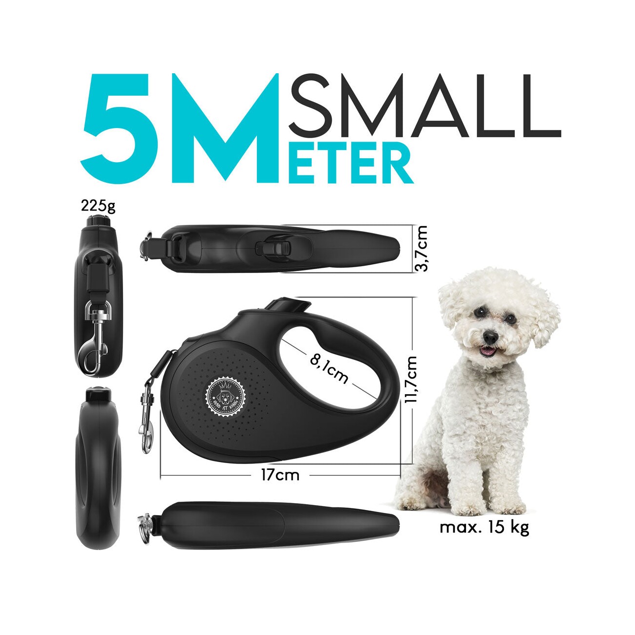 HUND IST KÖNIG Rollleine für Hunde | robuste Hundeleine für kleine & große Hunde | 15-50 kg schwarz S