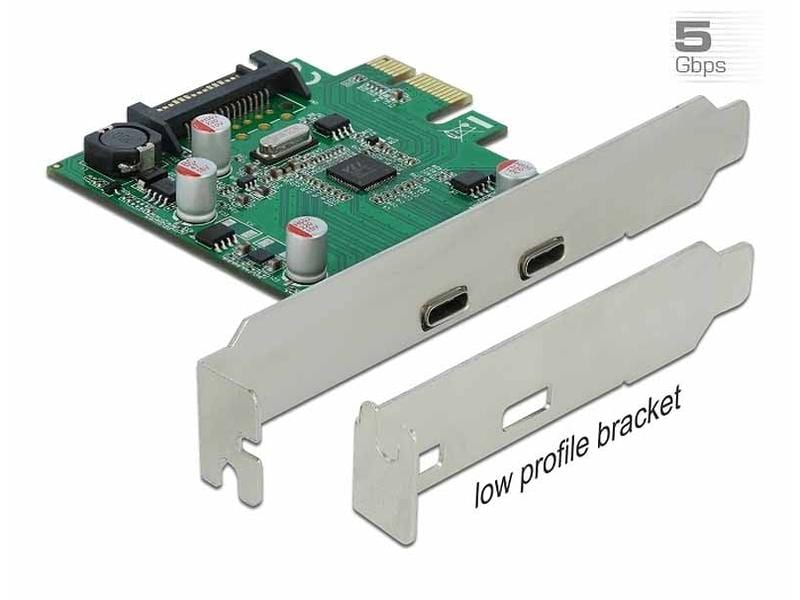 Delock PCI-Express-Karte 90493 USB-C - 2 Port, LP 2 x SuperSpeed USB 3.2 Gen1, 1 x SATA Strom