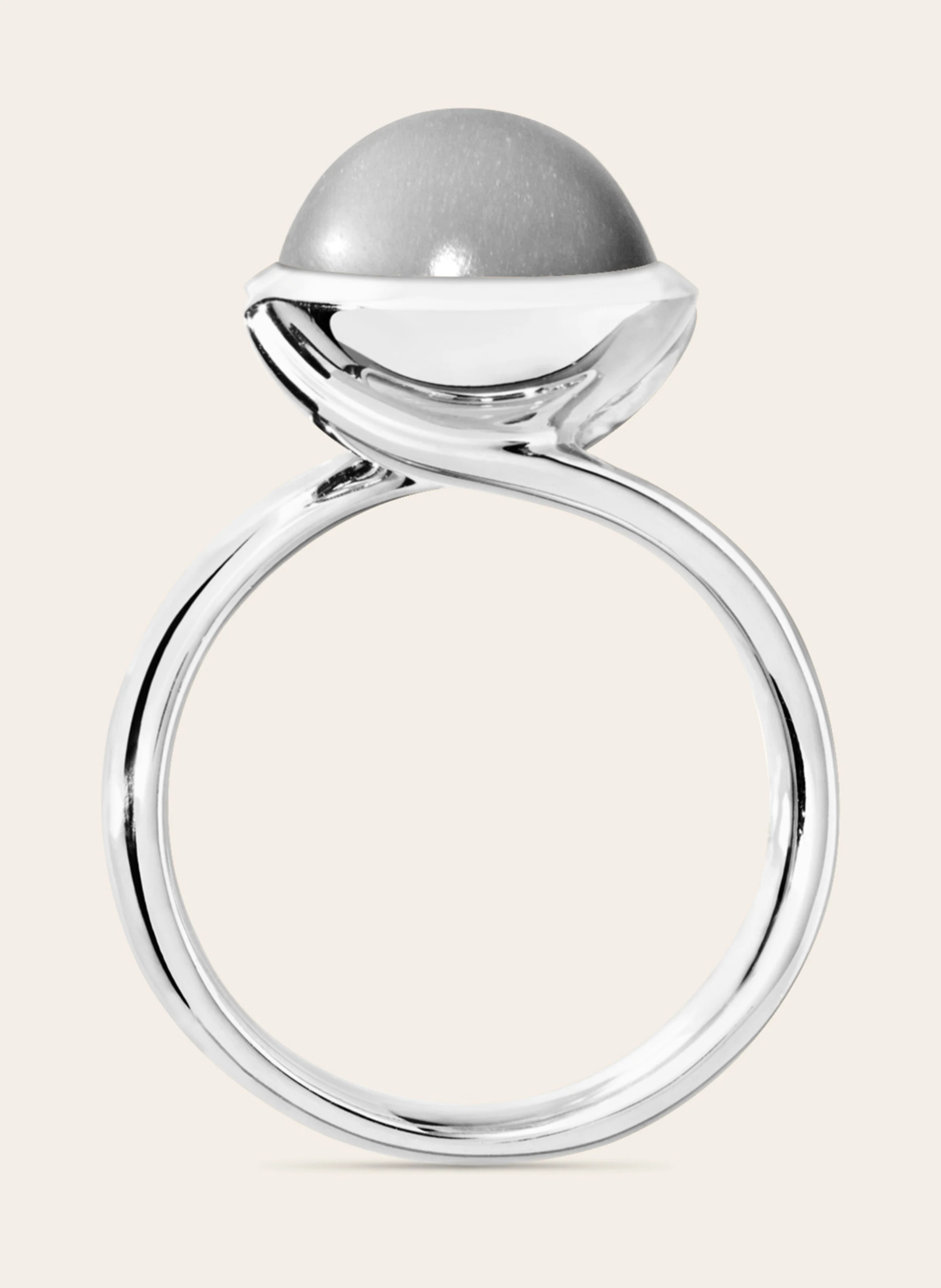TAMARA COMOLLI Ring RING BOUTON LARGE MOONSTONE GREY aus 18K Weißgold mit grauer Mondstein