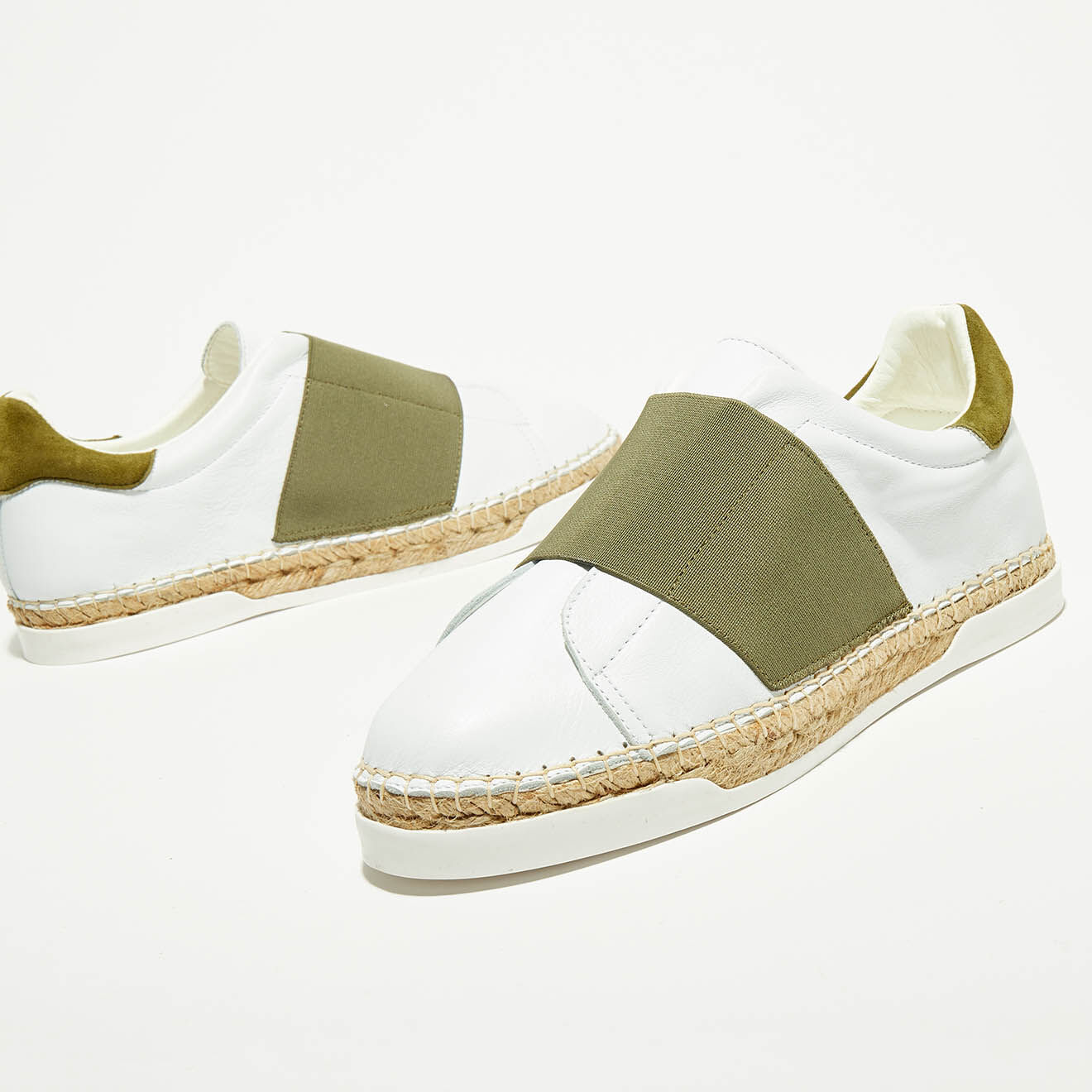Canal Saint Martin Baskets espadrilles en Cuir Lancry blanc/kaki