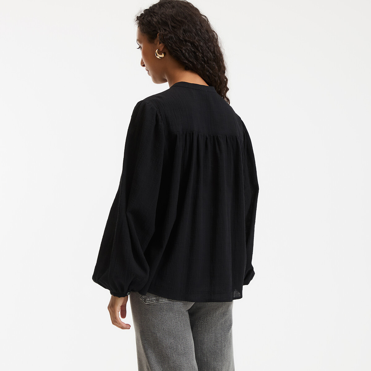 COLEÇÕES LA REDOUTE<br>Camisa oversized com gola mao, assinatura LISE