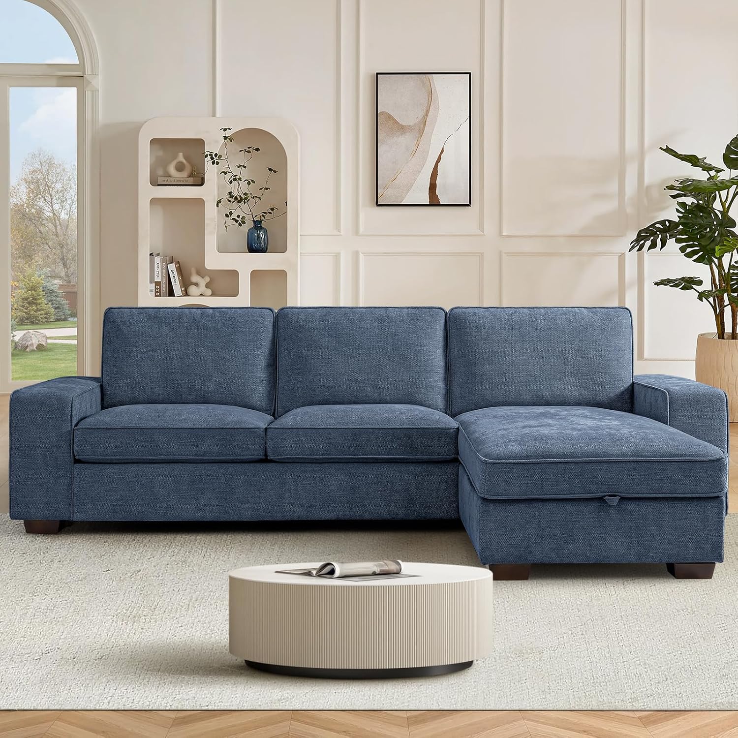 250CM Convertible Sektionssofa Couch mit Chaise Lagerung, Moderne L-förmige Reversible Design, Bequeme Chenille Stoff, abnehmbare Kissenbezüge USB Type-C Ports (Blue, 3-sitzer L-Form)