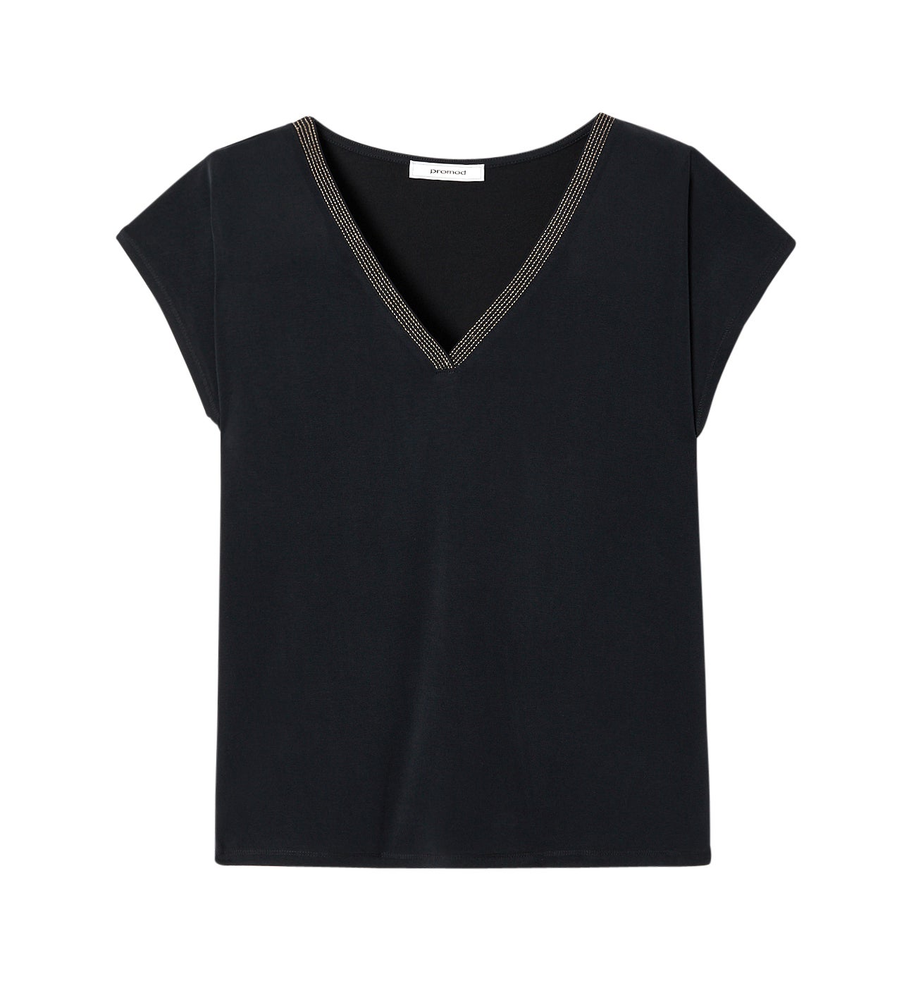 T-shirt col V détail irisé - Noir