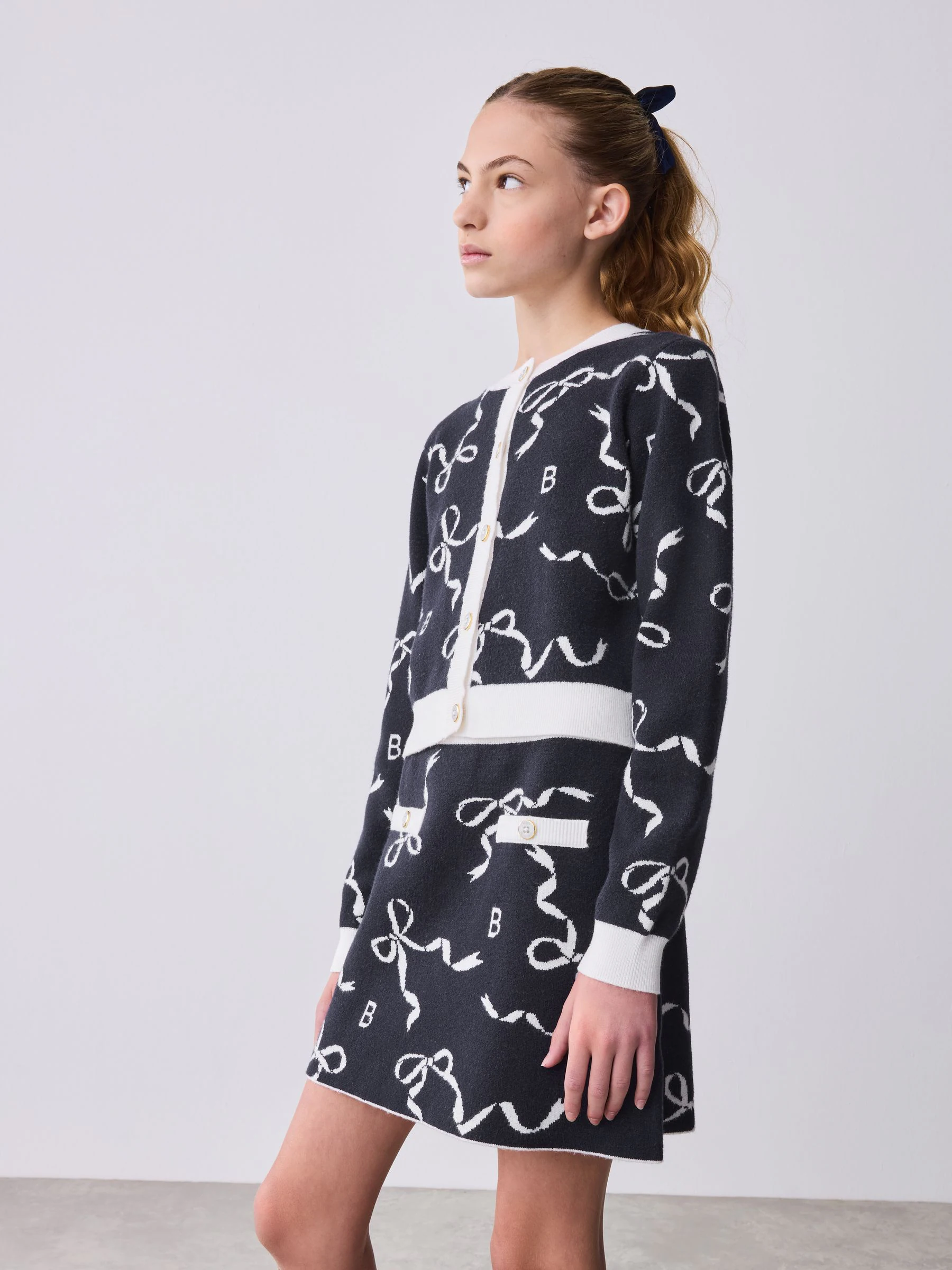Baker by Ted Baker - Marineblauwe 2 -delige Set van gebreid Vest en Rok met Strik