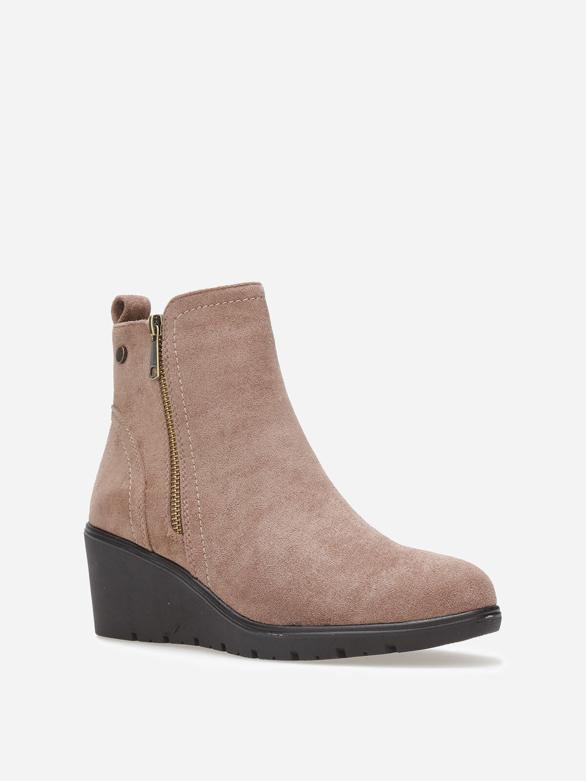 Bottines compensées en suédine- Taupe
