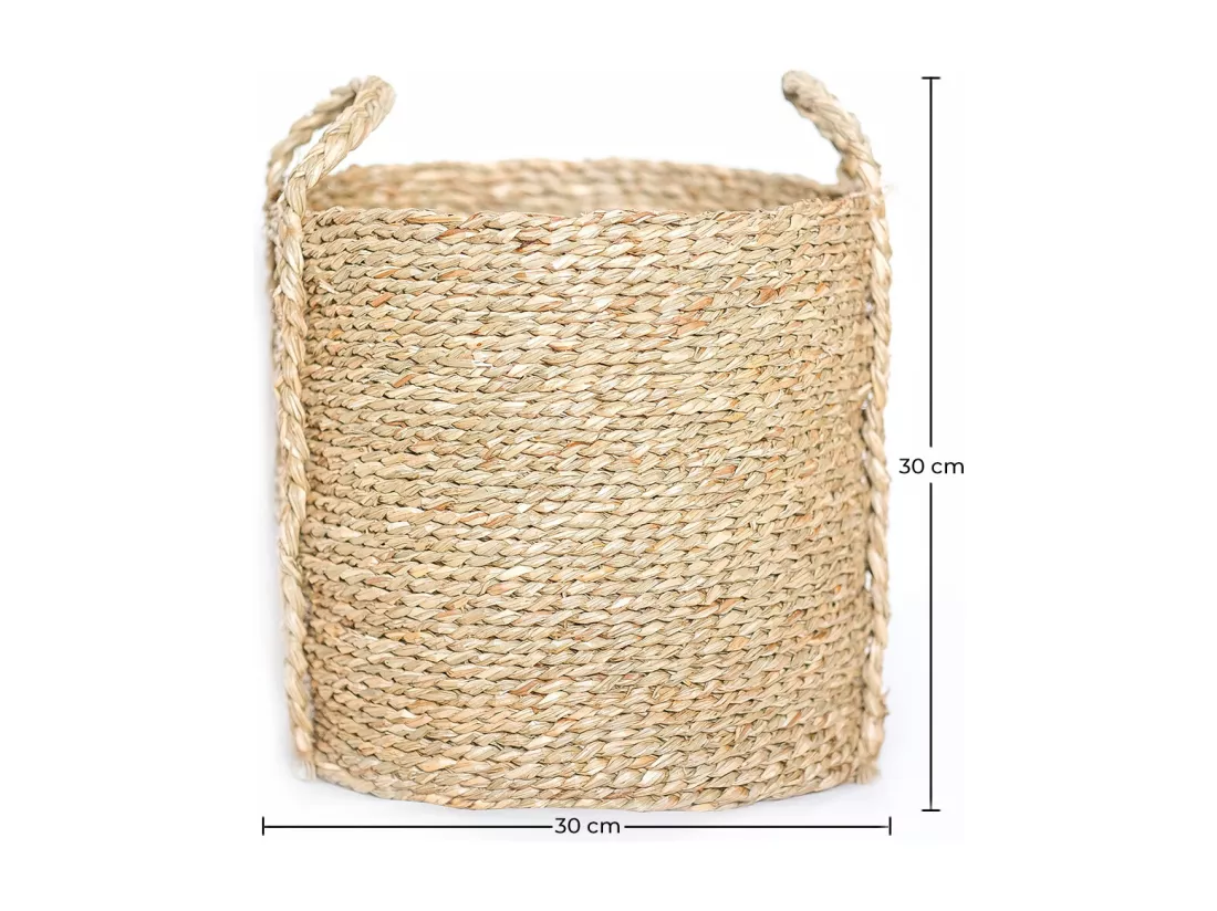 Panier en Fibres Naturelles avec Poignées - 30x30CM - Taral Naturel