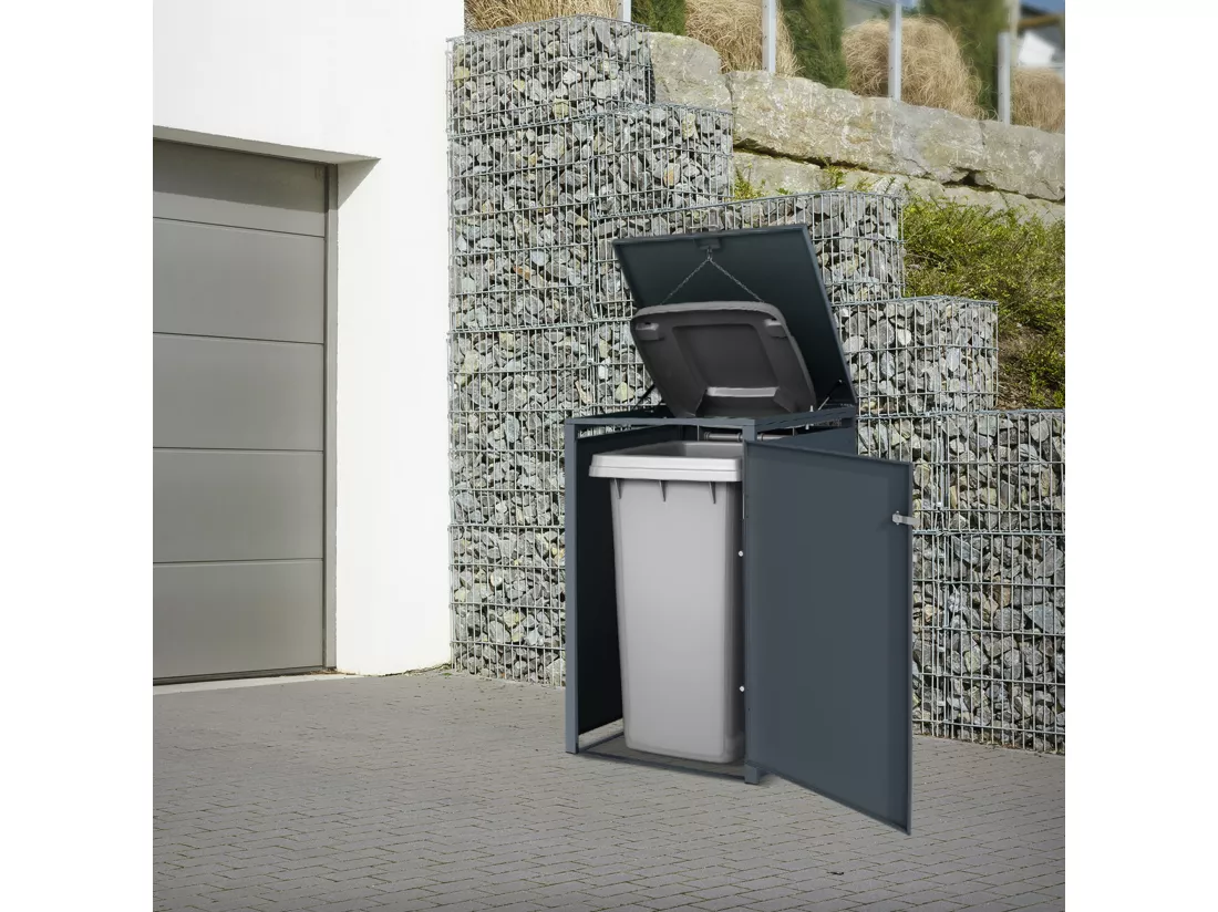 Abri pour poubelle 240L en acier anthracite 68x80x116,3 cm avec poignées 2 clés