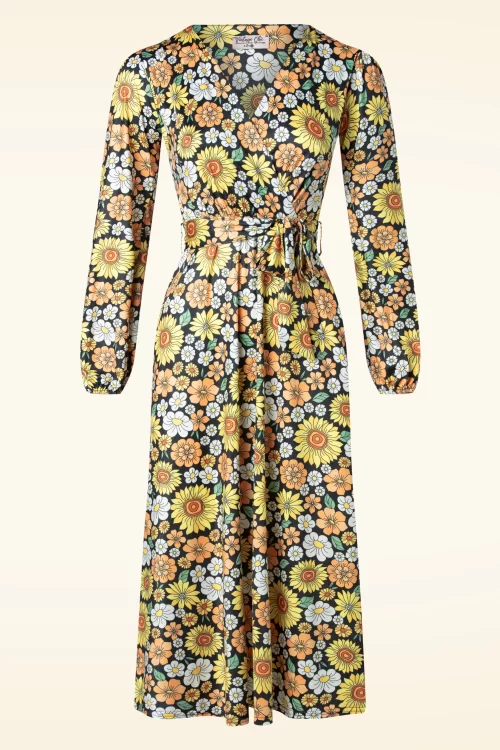 Vintage Chic for Topvintage Julieta floral midi jurk in zwart en multi