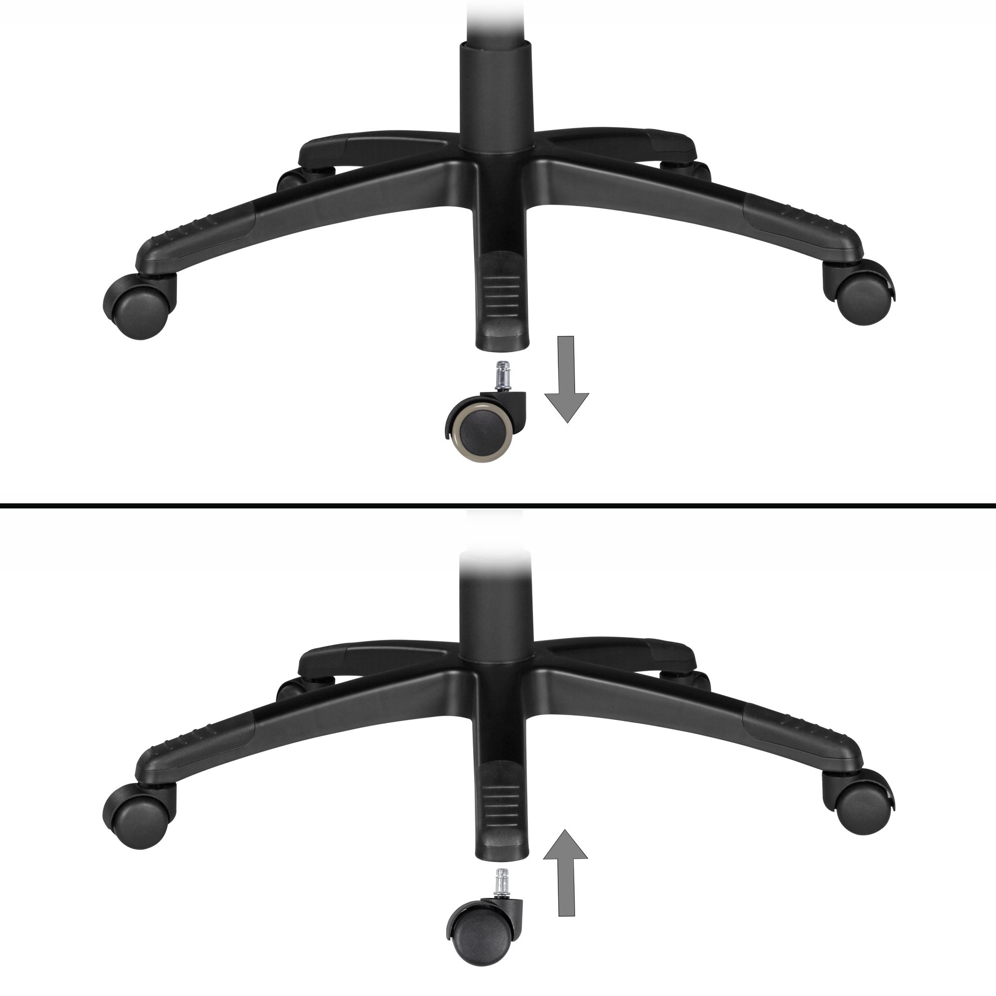 KADIMA DESIGN Gebremste Bürostuhlrollen für Teppichböden: 5er Set, 50 mm Durchmesser, Kunststoff, geeignet für Teppich/Filz.